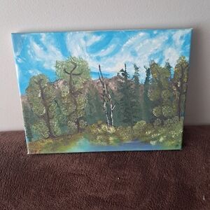 Bob Ross Inspired Hand Painted Canvas Oil Paint Landscape